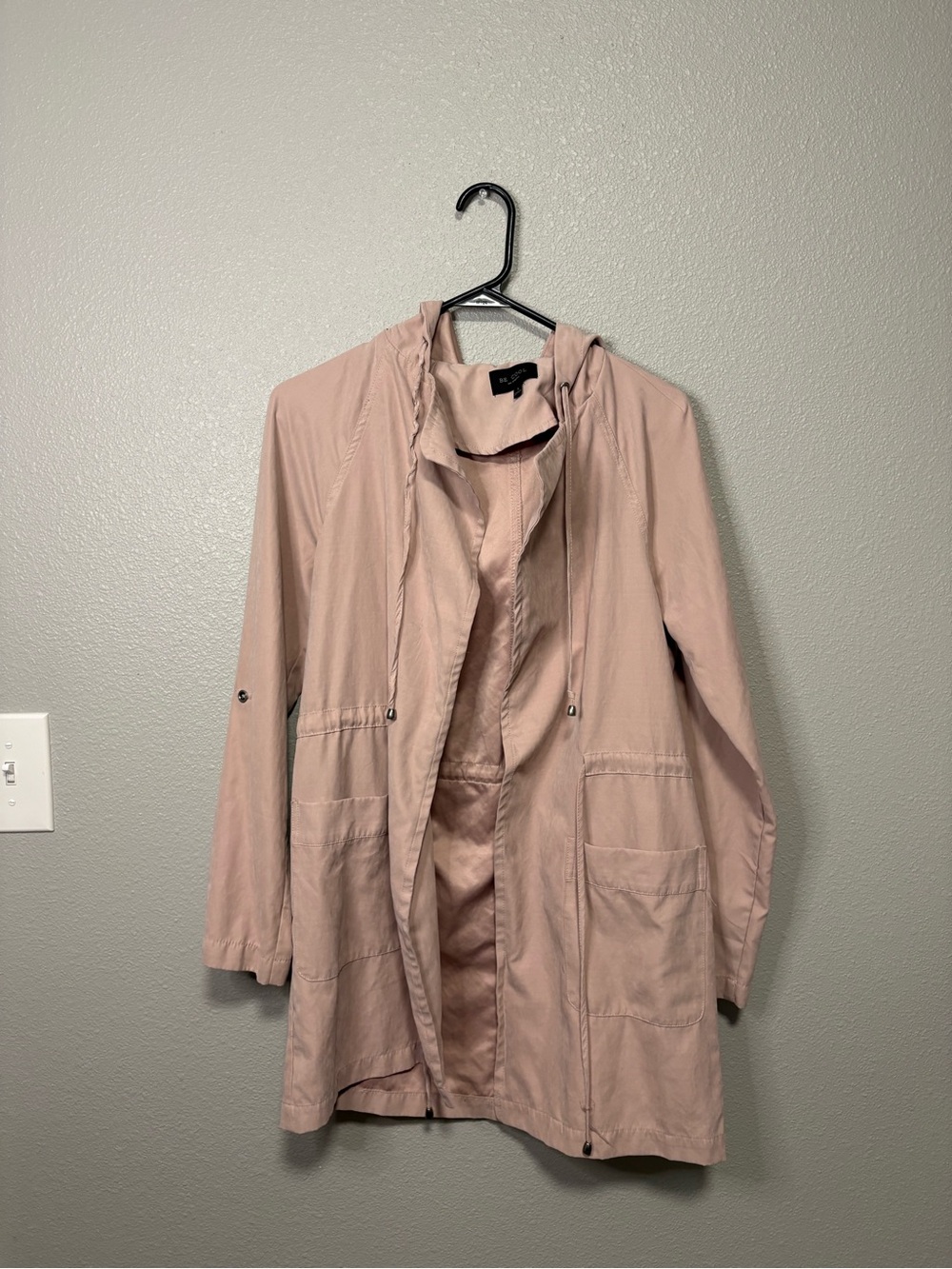 Be Cool Dusty Pink Hooded Utility Jacket Women’s Small Drawstring Waist